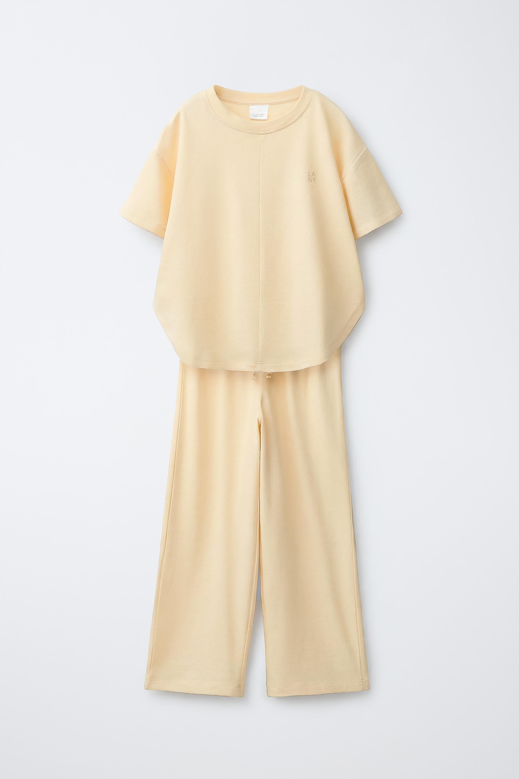 PLAIN WIDE LEG T-SHIRT AND PANTS SET